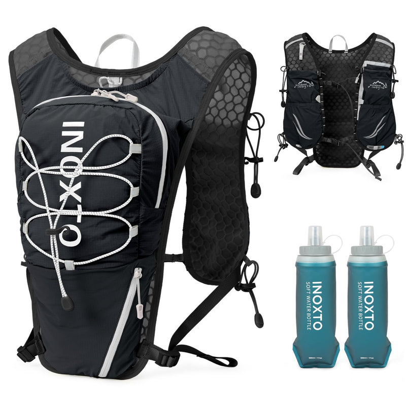 Running Vest for Women Men, Adjustable Chest Straps Running Hydration Vest with 500ml Soft Flask, Lightweight Breathable Reflective Hydration Backpack for Hiking black standard