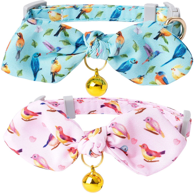 Faygarsle 2 Pack Breakaway Cute Cat Collars with Bell, Cat Collar with Bow for Girl Boy Cats Pink Blue Bird Patterns Pink&Blue - BeesActive Australia