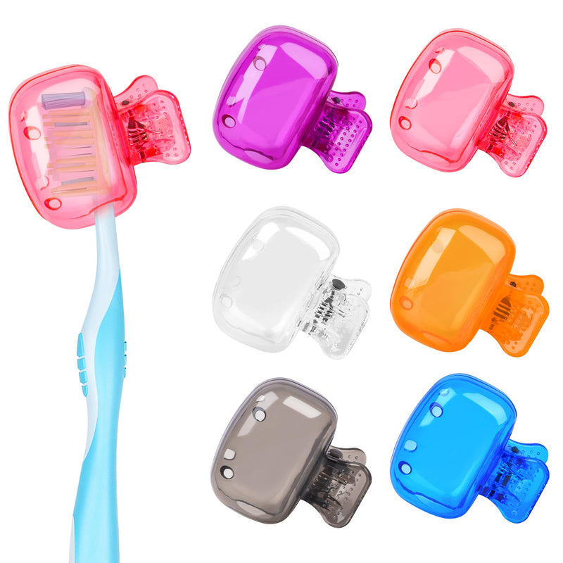 6 Pack Toothbrush Covers Portable Toothbrush Protector Coverings Clips Tooth Brush Storage Head Cover Cap Tooth Brush Covers for Kids Bathroom Home Travel Tooth Brush Case Orange Purple Pink Clear Blue Gray