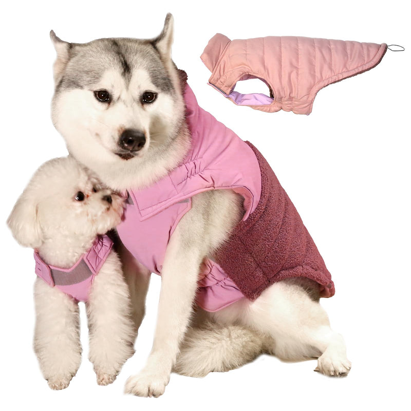 Dog Coat, Reversible Dual Waterproof Dog Jacket Reflective Dog Winter Coat,Warm Dog Cold Weather Coats Snow Jacket Vest,Dog Clothes with Adjustable Strap for Small Medium Large Dogs (Pink,3XL) XXX-Large - BeesActive Australia