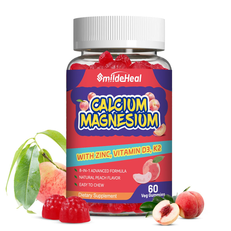 Calcium Magnesium Gummies1000MG, Calcium Magnesium Zinc Gummies with Vitamin D3 - High Absorption Complex Calcium Supplement, Vegan, 60 Counts 60 Count (Pack of 1)