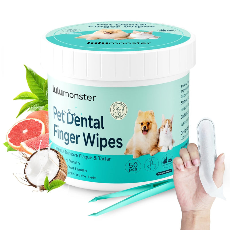 Pet Dental Finger Wipes for Dogs & Cats, Dog Teeth Cleaning Wipes Tooth Brushing Kit by Remove Plaque and Tartar & Freshens Breath Buildup No-Rinse Dog Finger Toothbrush White - BeesActive Australia