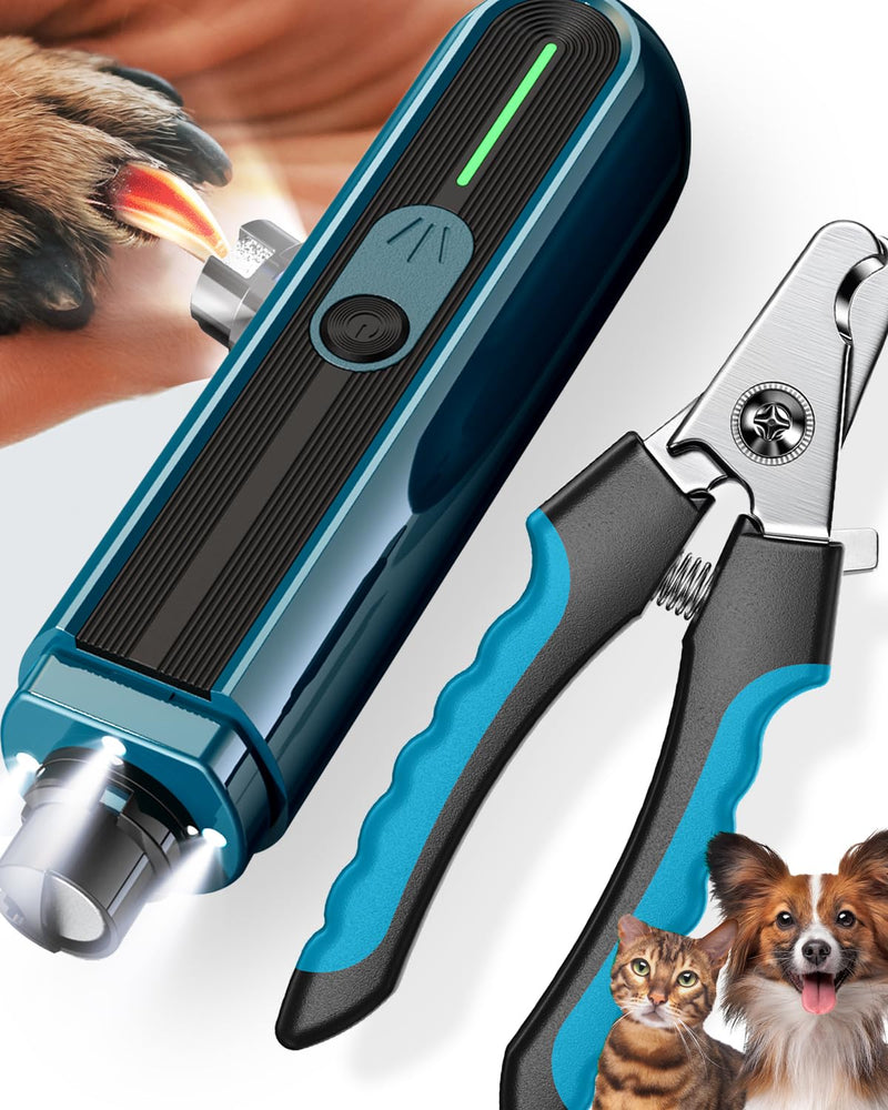 Super Powerful Dog Nail Trimmers, Dog Nail Clipper and Dog Nail Grinder Combo, Ultra Quiet, 3 Speeds, 4 Bright Lights, with Travel Lock, for Small, Meddium and Large Dogs, Cats, Small Animals Blue2 - BeesActive Australia