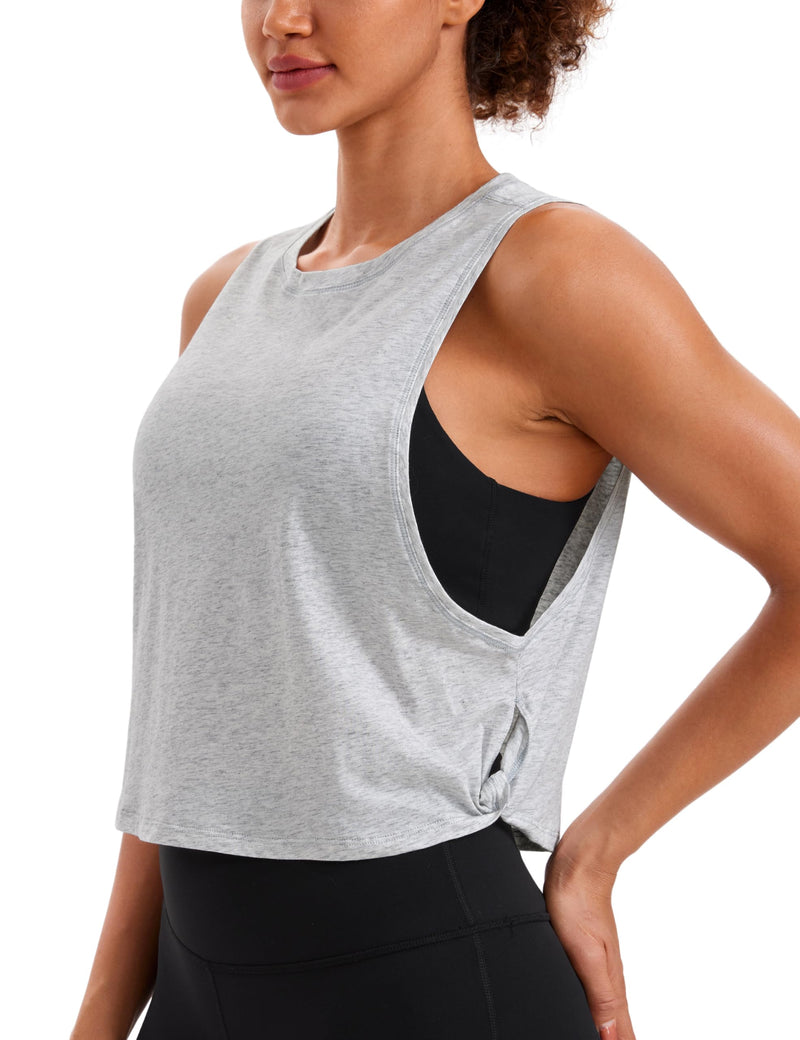 CRZ YOGA Pima Cotton Large Armhole Tank Tops for Women - Workout Sport Athletic Yoga Running Gym Loose Crop Sleeveless Shirts Small Light Grey Heather