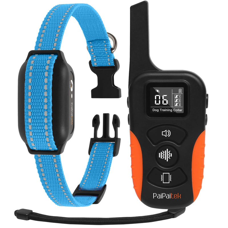 PaiPaitek No Shock Dog Training Collar with Remote 3300ft Range, Strong Vibrating Dog Collar Beep and Vibration Only, Waterproof Vibration Collar for Small Medium Large Dogs (5-120 lbs) - No Prongs Blue - BeesActive Australia