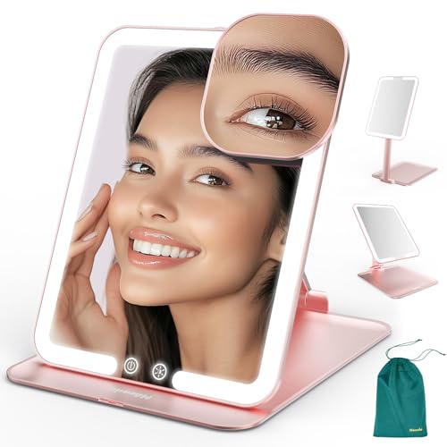 Mocado Travel Makeup Mirror with Light, Foldable Lighted Makeup Mirror Rose Gold 7.5"L x 5"W