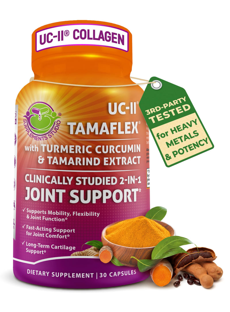 Joint Health Supplement with UC-II® Collagen & TamaFlex® Turmeric, Tamarind | Clinically studied Mobility, Flexibility, Healthy Cartilage Support - Undenatured Type II Collagen, Glucosamine-Free Capsules