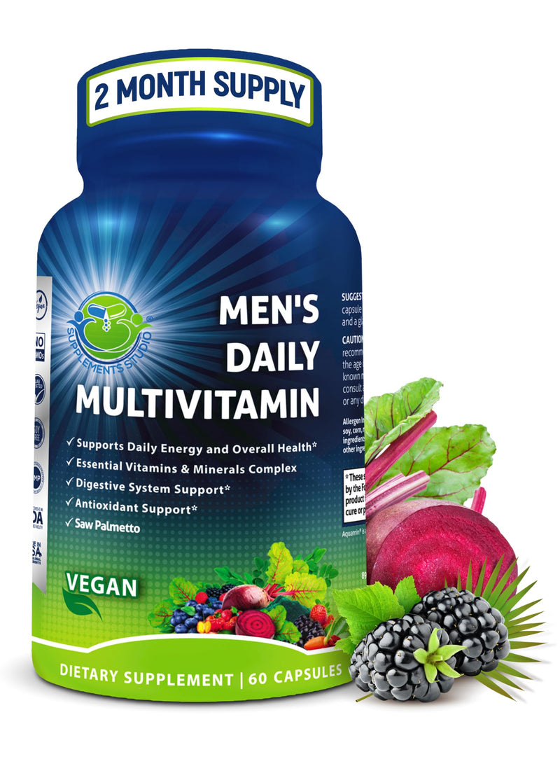 Vegan Methylated Multivitamin for Men - Saw Palmetto, Biotin & Probiotics | Men's Daily Multivitamin - Energy, Digestive & Optimal Health Support, Organic Superfoods, Easy-to-Swallow Capsules 60 Count (Pack of 1) Men's Multivitamin