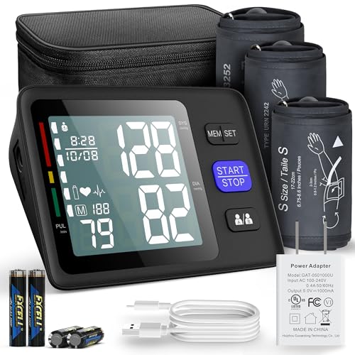Blood Pressure Monitor Upper Arm with 3 Size Cuffs, Small 7"-9", Medium/Large Cuff 9"-17" and XL Extra Large 13"-21", Automatic Digital BP Cuffs for Home Use, Large LCD with Backlit, BP Machine Small, Medium/Large & Extra Large
