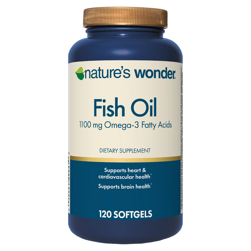 Nature's Wonder Fish Oil 1100mg Omega-3 Fatty Acids EPA & DHA,120 Softgels | Whole Body Support Joint, Heart, Immune, Eye & Brain Health for Women & Men, Rigorously Tested, Gluten-Free, 120 Day Supply 120 Count (Pack of 1)