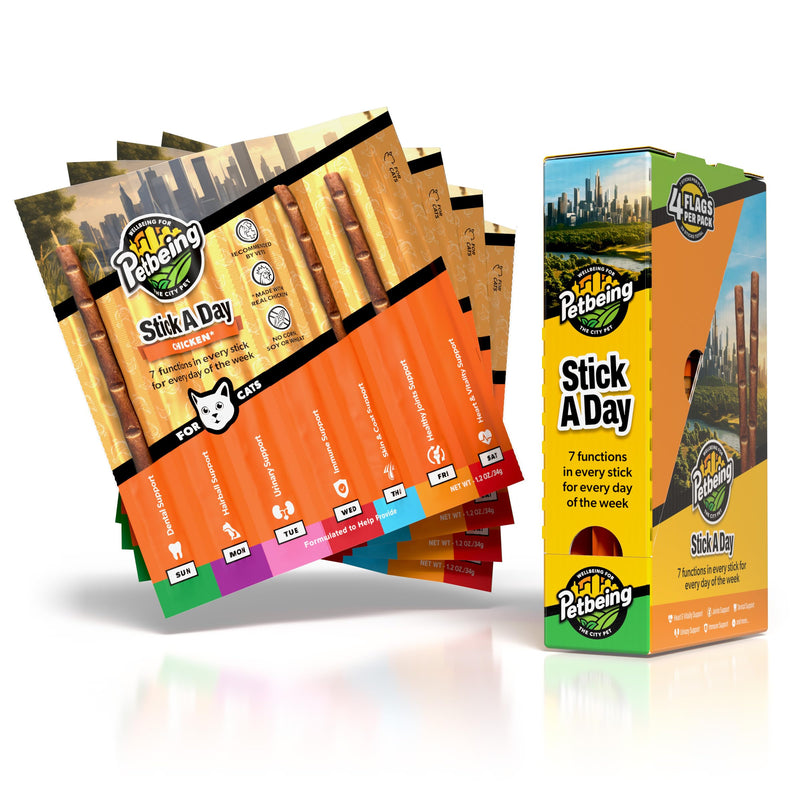 Stick a Day | Specially Formulated 7-in-1 Functions Daily Real Meat Supplement for Cats | Cat Chew Stick & Pet Vitamins Supplements Combination (7-Pack x 4, Chicken) 7-Pack x 4 - PawsPlanet Australia