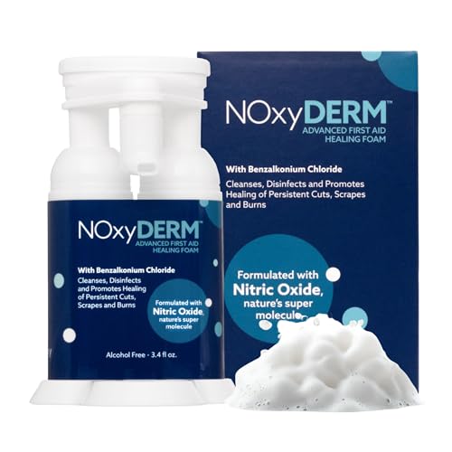 Premium First Aid Antiseptic Foam for Cuts, Scrapes, Burns and Wound Care. Benzalkonium Chloride Formula. Formulated with Nitric Oxide for Elevated Skin Support. 1oz. NOxyDERM 1 Ounce