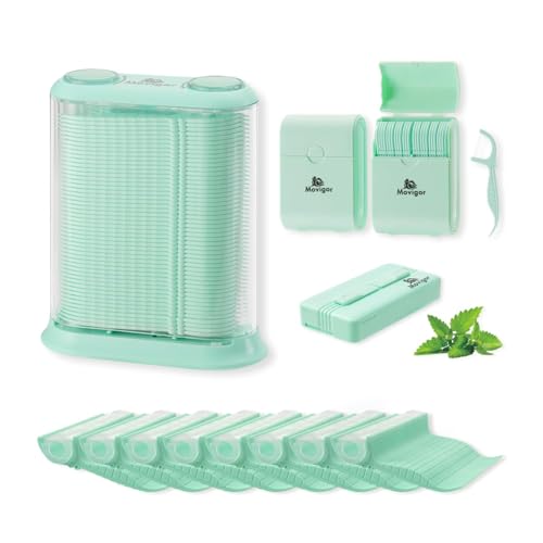 Himgy Twin-Line Floss Picks – 614 Ct. Refillable Dental Picks, Shred-Resistant Tuffloss, Mint, Includes Travel Cases