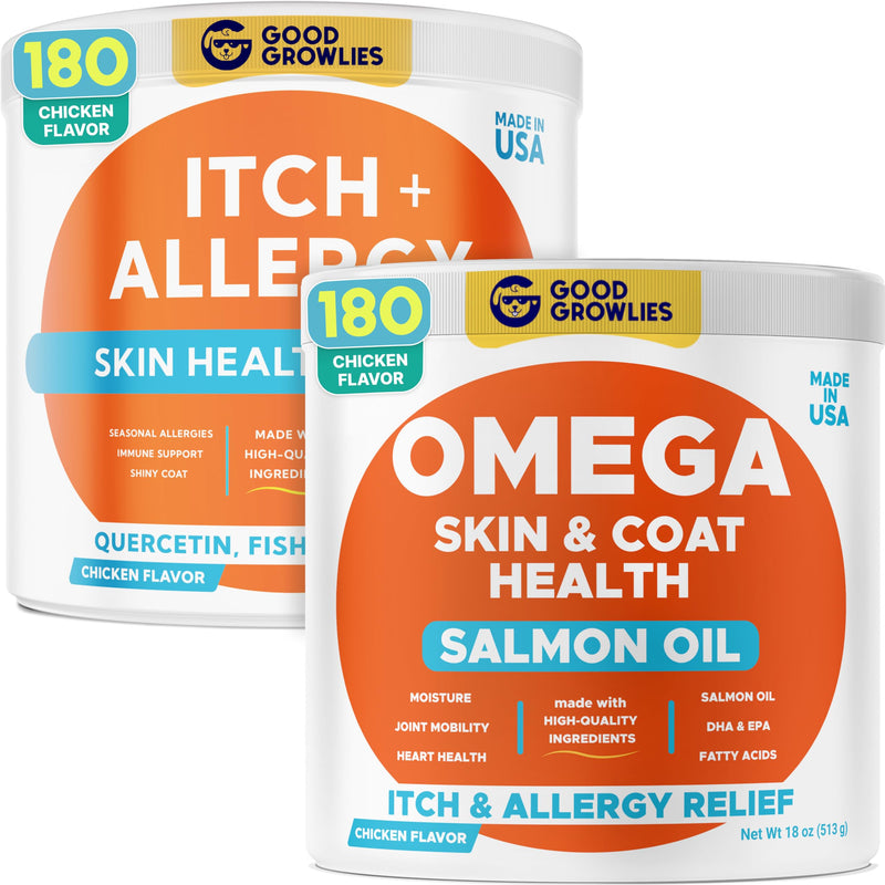 Omega 3 Chews + Allergy Relief Dogs Bundle – Dual Skin & Coat Support – EPA&DHA for Itchy Skin, Hot Spots, Paw Licking, Joint & Heart Health – 360 Ct – Made in USA