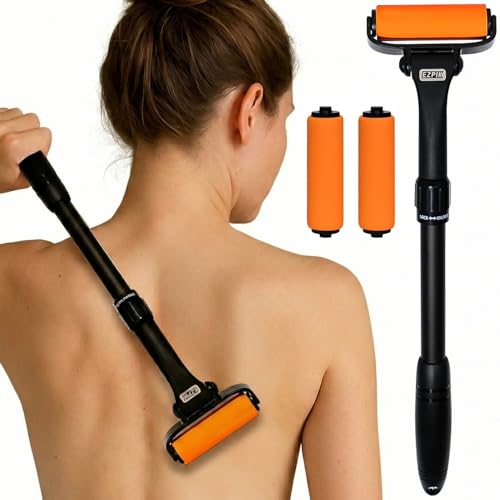 EZPIK Lotion Applicator for Back with 2 Replacement Foam Rollers, Extendable up to 23" - Curved Back Lotion Applicator for Elderly & Seniors with Limited Mobility, Body Cream & Sunscreen Applicator Black