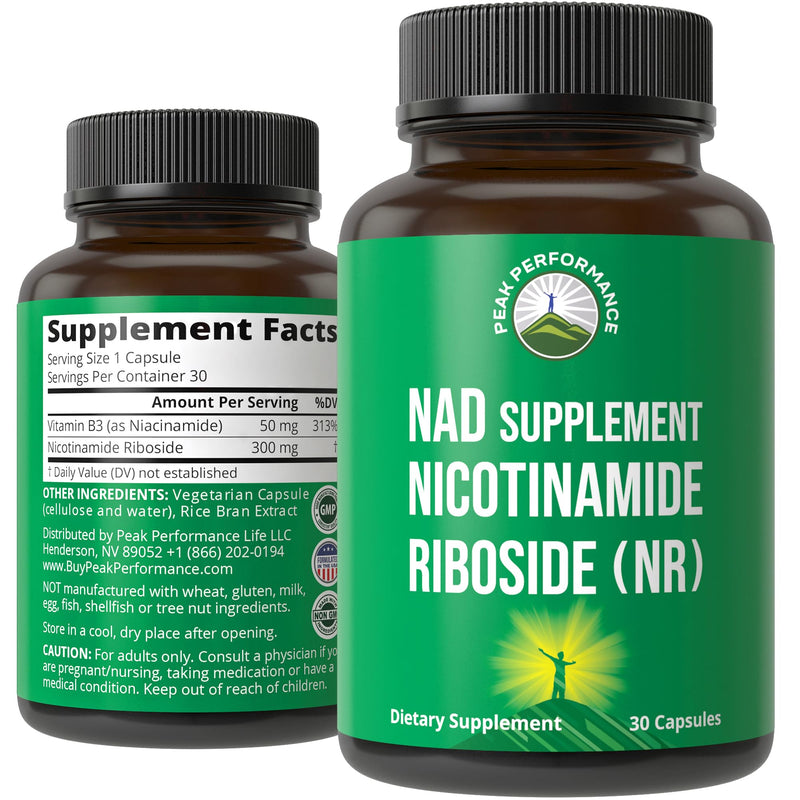 Peak Performance Nicotinamide Riboside NR Supplement Capsule | NMN Alternative NAD Supplement + Niacinamide for NAD+ Levels As We Age. 3rd Party Tested, Non-GMO, Vegan for Women and Men