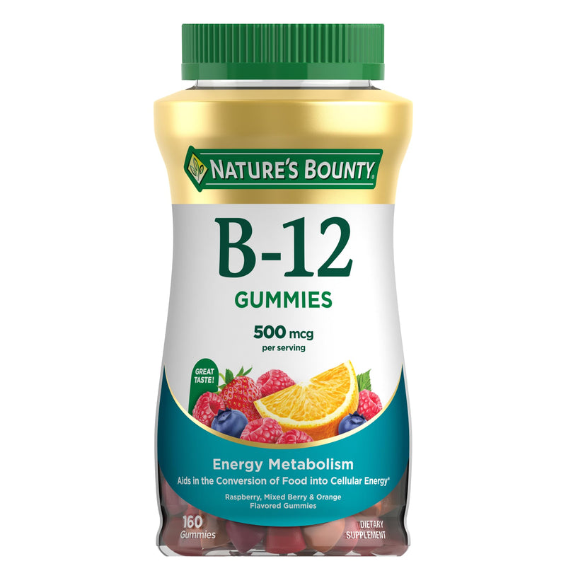 Nature's Bounty Vitamin B12 Gummies, Mixed Berry Flavor, 500mcg, 160 Count 160 Count (Pack of 1)