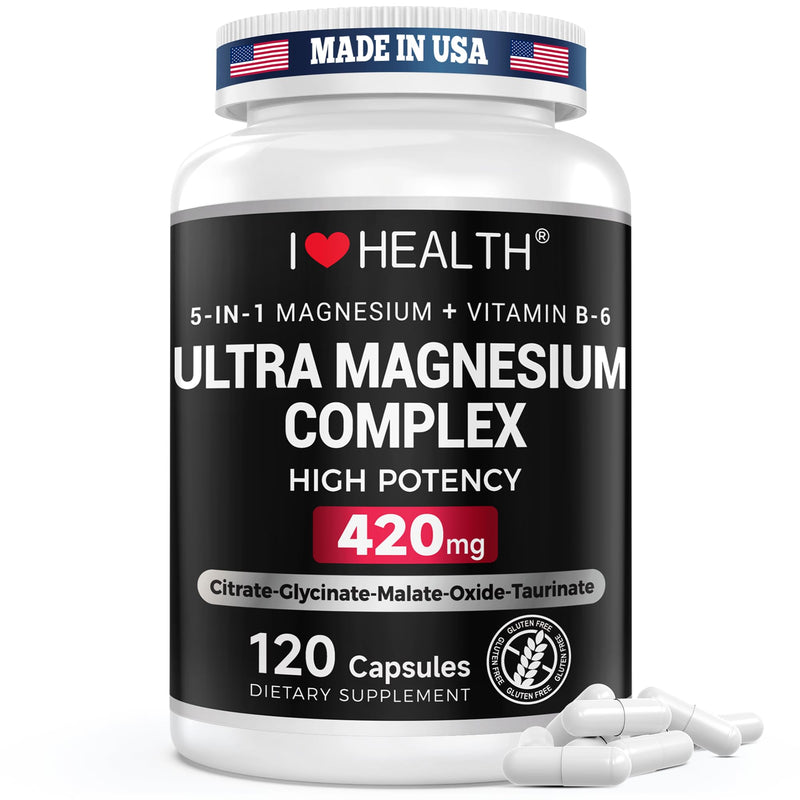 Magnesium Glycinate Complex 420mg with Vitamin B6 – High Absorption Magnesium for Sleep, Muscle & Nerve Support – Made in USA | Eurofins 3rd-Party Tested – Vegan, Non-GMO – 120 Capsules