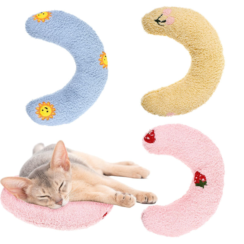 3 Packs Cat Pillows for Indoor Cats, Ultra Soft Fluffy Cat Calming Pillow, Half Donut Cudd ler with Cute Embroidery Pattern Providing Support of Pet Neck, Machine Washable