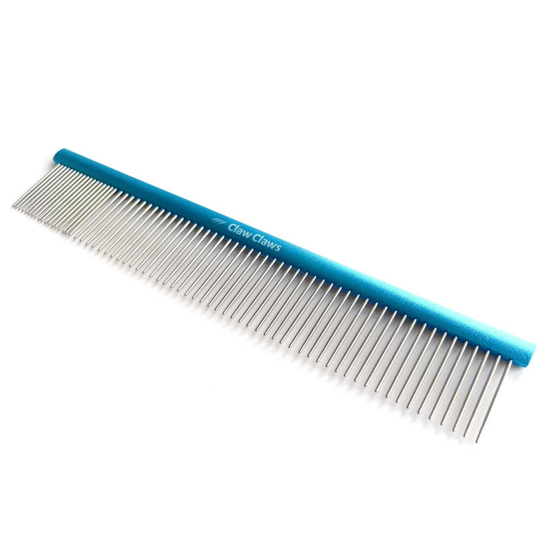 Greyhound Oval Grooming Comb – Aluminum handle, Stainless Steel Teeth Comb for Long-Haired Dogs & Cats, Removes Mats, Tangles, and Loose Fur – Lightweight for Deshedding (Silver/Blue, 9.8") Silver/Blue 9.8" - BeesActive Australia