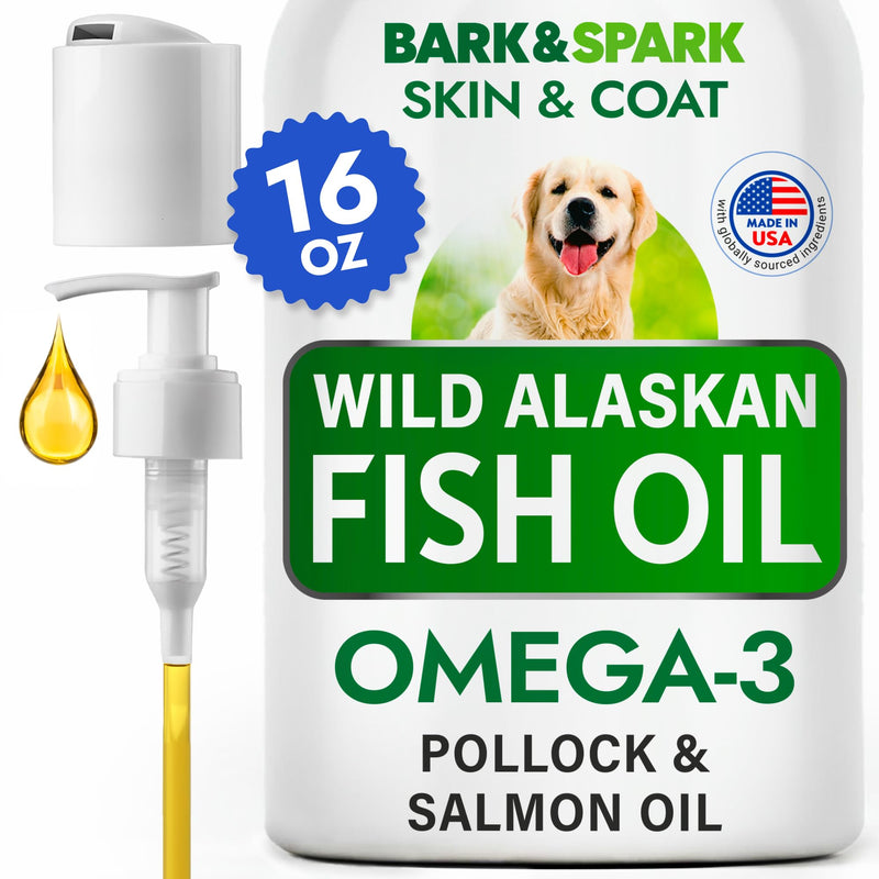 BARK&SPARK Omega 3 Fish Oil for Dogs - w/Wild Alaskan Salmon Oil for Dogs, Fish Oil Liquid Supplement for Pets, EPA+DHA Fatty Acids, Skin&Coat Support - Itch&Allergy Relief, Joint, Immune&Heart Health 16 fl oz - BeesActive Australia
