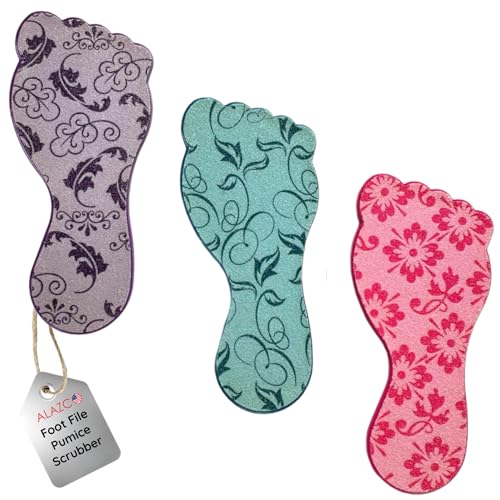 3pc ALAZCO Foot File Callus Remover for Feet Heel Scraper Pumice Stone Diabetic Feet Scrubber Dead Skin Remover Salon SPA DIY & Professional Pedicure Tools Washable TSA & Travel Friendly
