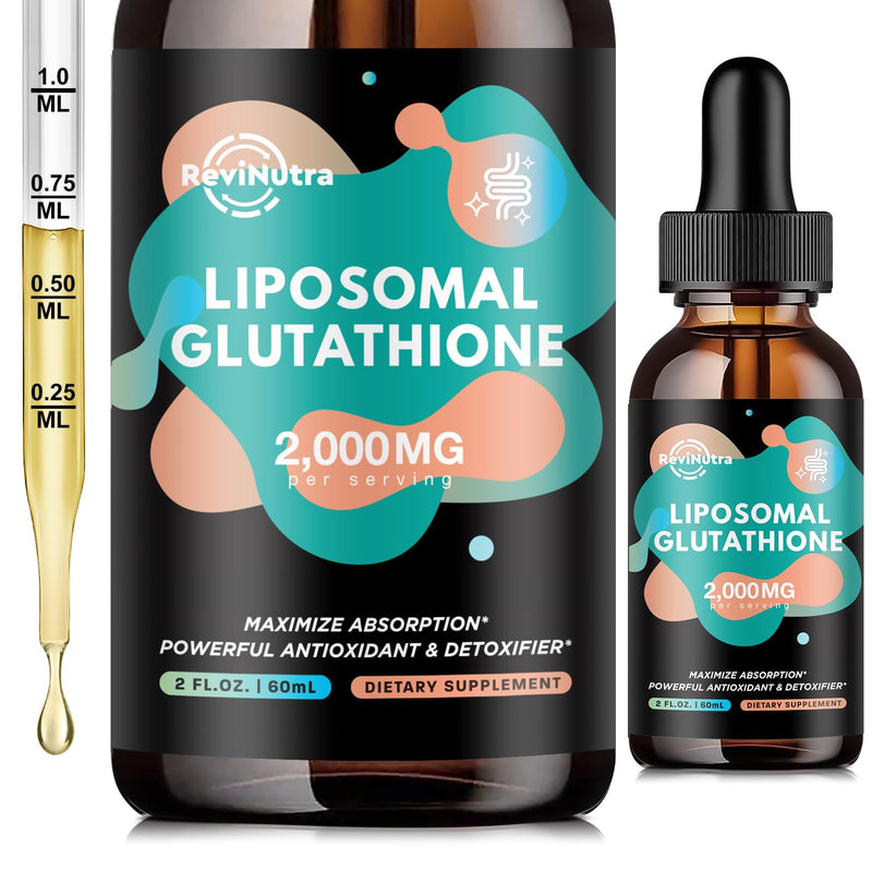 Liposomal Glutathione Supplement - 2000mg Glutathione Liquid Drops with Vitamin C, Curcumin & Trans-Resveratrol - Powerful Antioxidant for Immune, Skin Health, Aging Defense & Liver Detox - 2 Fl Oz Natural Flavor 2 Fl Oz (Pack of 1)