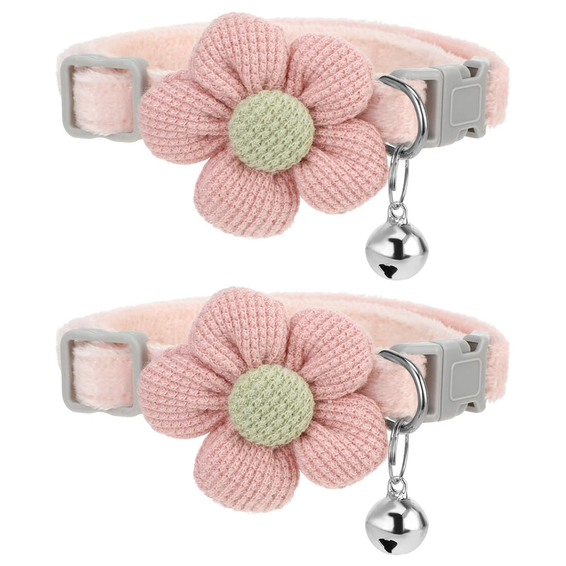 2 PCS Pink Kitten Collar with Flower Pink Cat Collar with Breakaway Safety Buckle, Cat Collar with Bells Flannel Kitten Collar with Bell, Adjustable 7-12 Inch Breakaway Cat Collars Pet Supplies - BeesActive Australia
