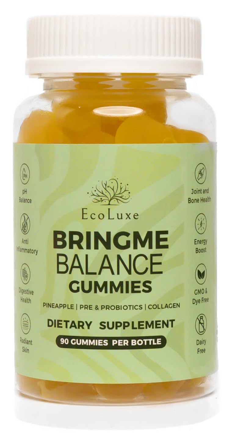 BRINGME Balance Pre & Probiotic Gummies – Pineapple, Collagen, Pre & Prebiotics for pH Balance, Gut & Skin Health, Digestive Wellness, and Natural Odor Control – Low Sugar, 90 Count