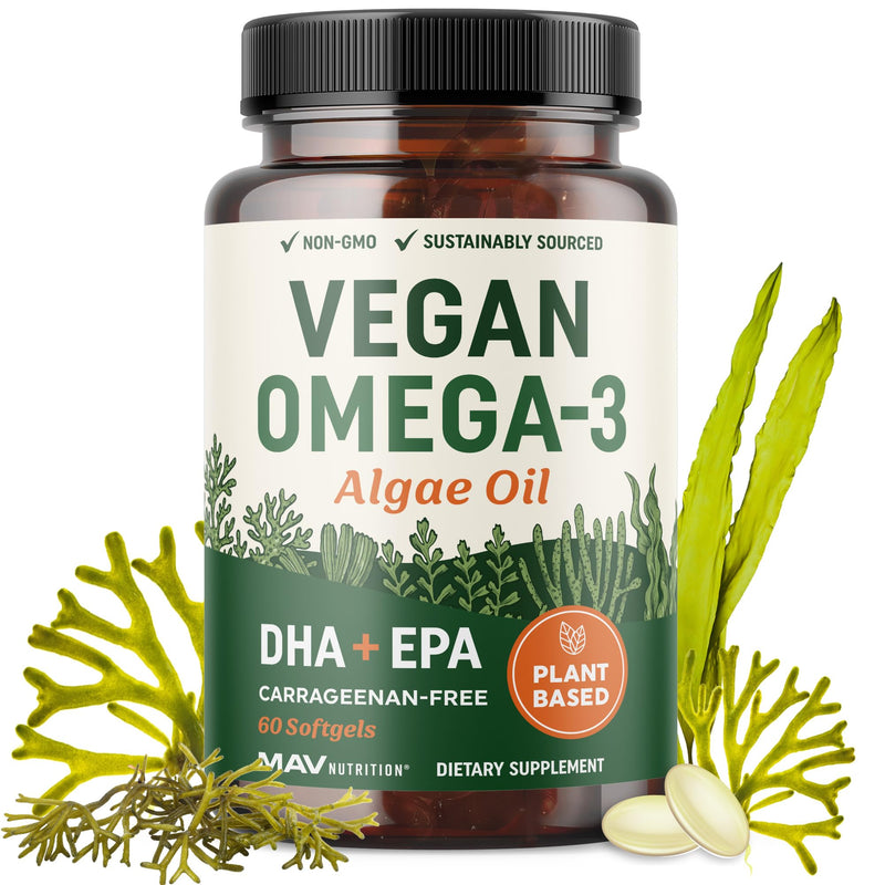 Vegan Omega 3 Algae Oil | Plant Based DHA EPA | Sustainably Sourced, No Carrageenan, Non GMO | Heart, Brain, and Eye Health | Fish Oil Alternative | Algae Omega 3 Supplement | 60 Softgel Capsules 60 Capsules - BeesActive Australia