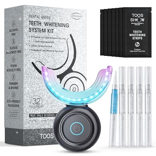 Teeth Whitening Kit for Sensitive Teeth,with 32X Waterproof LED Accelerator Light&4 Carbamide Peroxide Pen&14 Pcs Teeth Whitening Strips&1 Remineralization Pen,Tooth Whitener Professional Oral Care 1 Count (Pack of 13)