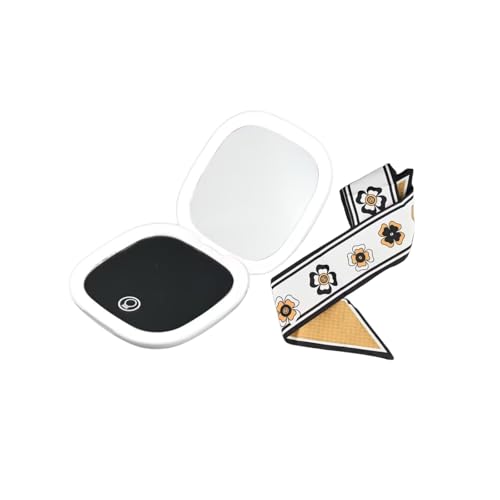 Makeup Mirror with Lights - Dual-Sided White LED Pocket Mirror, 1X/5X Magnifying Travel Mirror, 3 Light Modes, Rechargeable Handheld Mirror for On-The-Go Makeup, Grooming, and Gifts
