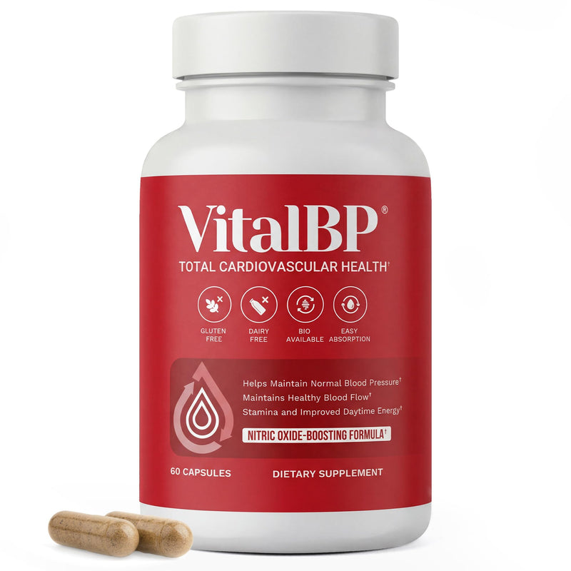 VitalBP Blood Pressure, Blood Flow & Artery Support, CoQ10, K2 & D3, 60Caps | With L-citrulline to support normal blood pressure, blood flow & artery health. 60 Count (Pack of 1)