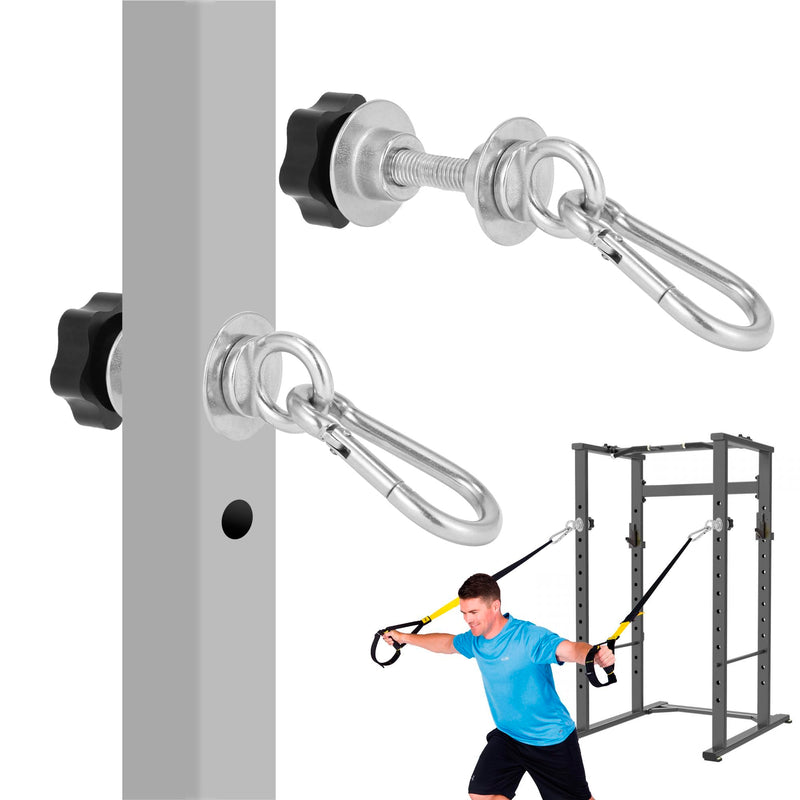 Set of 2 Heavy-Duty Stainless Steel Power Rack Attachments with Quick-Connect Buckles, Fits 2" x 2" or 3" x 3" Racks with 1/2" or 1" Holes, Wobble-Free and Secure Fit