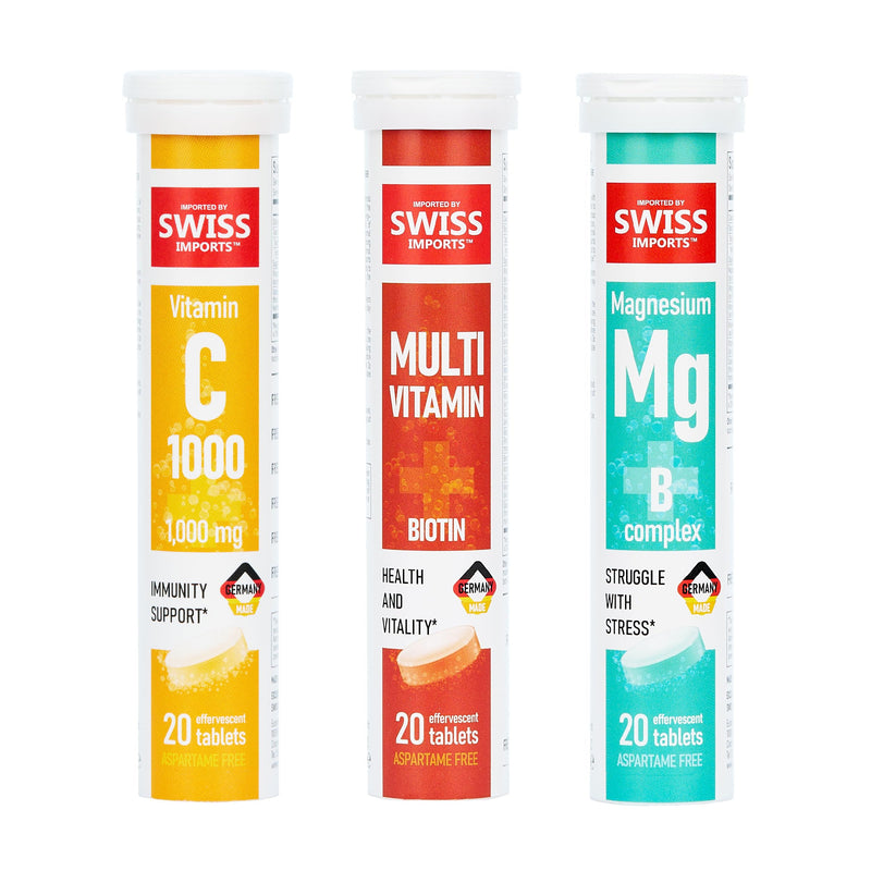 Effervescent Variety Pack with Vitamin C 1000mg, Magnesium + B Complex, Multivitamin + Biotin, 3-Pack, 60 Tablets 20 Count (Pack of 3)