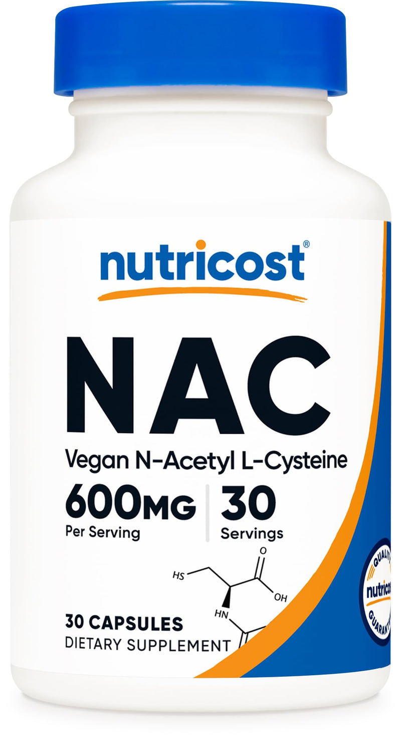 Nutricost N-Acetyl L-Cysteine (NAC) 600mg, 30 Vegan Capsules - GMO Free, Gluten Free, Vegetarian Caps 30 Count (Pack of 1)