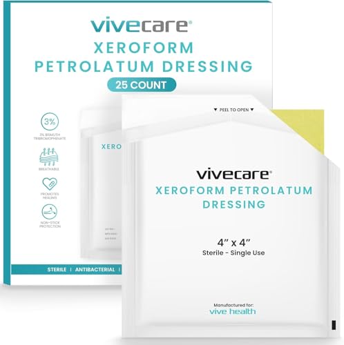 Vive Xeroform Petrolatum Dressing (4" x 4" - 25 Count) - Non-Adherent Wound 4” x 4” (Pack of 25)