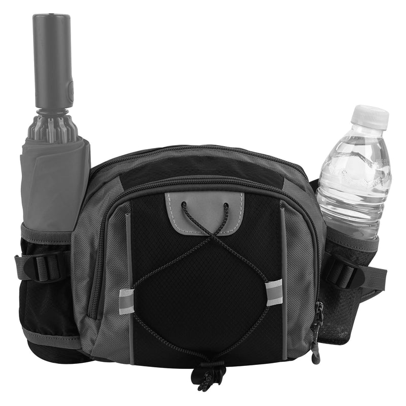 Fanny Pack with Water Bottle Holder, Large Waist Bag for Men Women with Adjusted Shoulder Strap, Waterproof Belt Bag for Dog Walking Hiking Running (Black)
