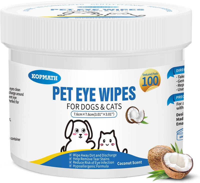 Pet Eye Wipes for Dogs and Cats, Clean Tear Stain, Big & Thick Cat Eye Wipes for Dogs, Mild Ingredient, Texturized & Presoaked Pet Eye Cleaner Pad for Discharge Crust Booger, Coconut, 100 Ct - BeesActive Australia