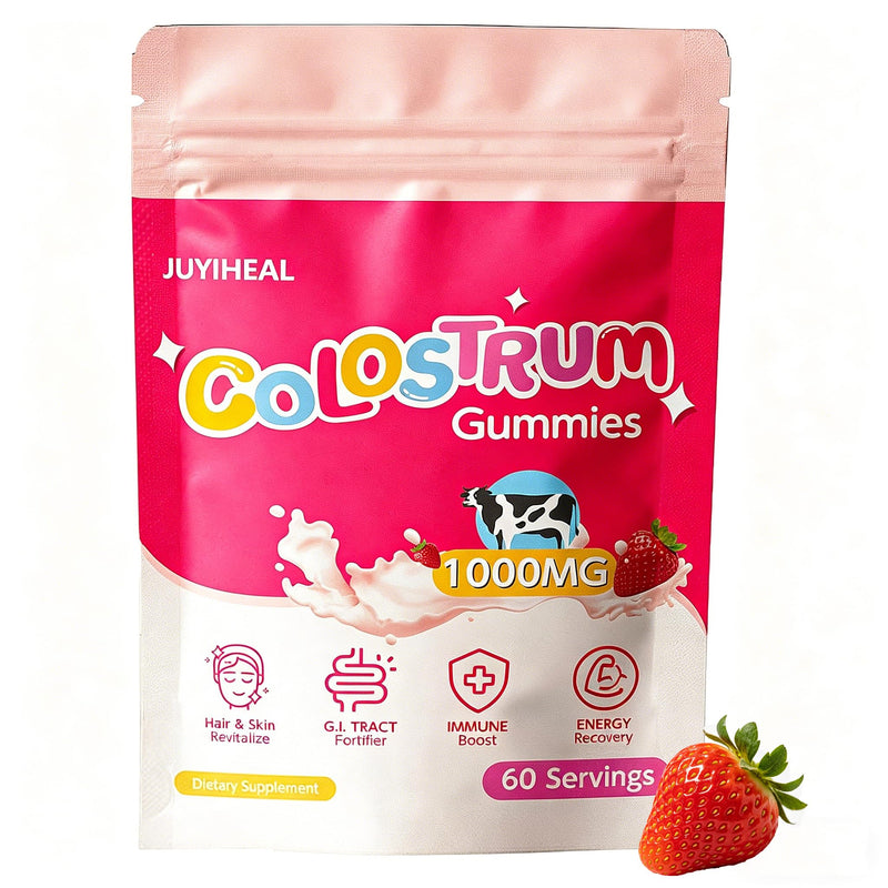 Core Bovine Colostrum Gummies, 1g Per Serving Grass Fed Colostrum Chews Colostrum Supplement for Gut Health, Hair Growth, Beauty, and Immune Support, Strawberry Flavor 60 Servings