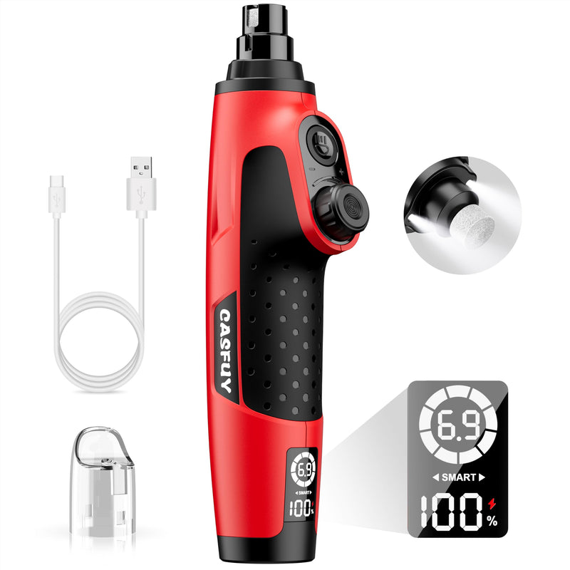 Casfuy Smart 6-Speed Dog Nail Grinder - 50% More Power Pet Nail Grinder with 2 LED Lights Quiet Rechargeable Electric Dog Nail Trimmers File Toenail Grinder for Large Medium Small Dogs & Cats (Red) - BeesActive Australia