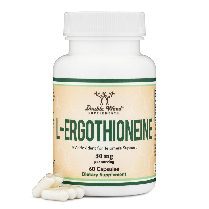 L-Ergothioneine 30mg EGT, Antioxidant + Healthy-Aging Support, 60 Capsules | Antioxidant + Healthy-Aging Supplement, Real 30mg (Many Give ~5mg), Mushroom-Sourced 'Longevity Vitamin', Vegan, COA by Lot 60 Count (Pack of 1)
