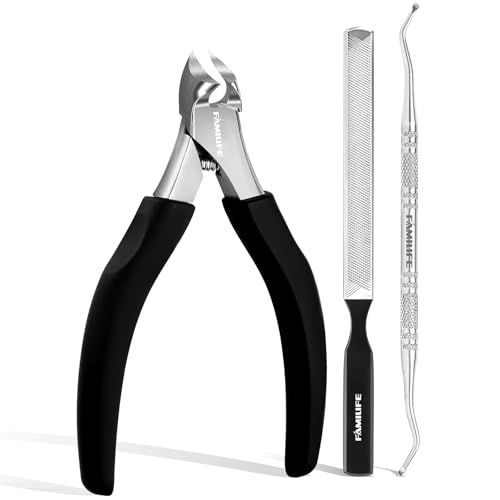 Pedicure Tool Kit and Ingrown Toenail Removal Kit, 3-Piece Set with Nail Nipper, Metal Nail File, and Fingernail Lifter for Thick, Ingrown Fingernail Removal Black 3 Pcs