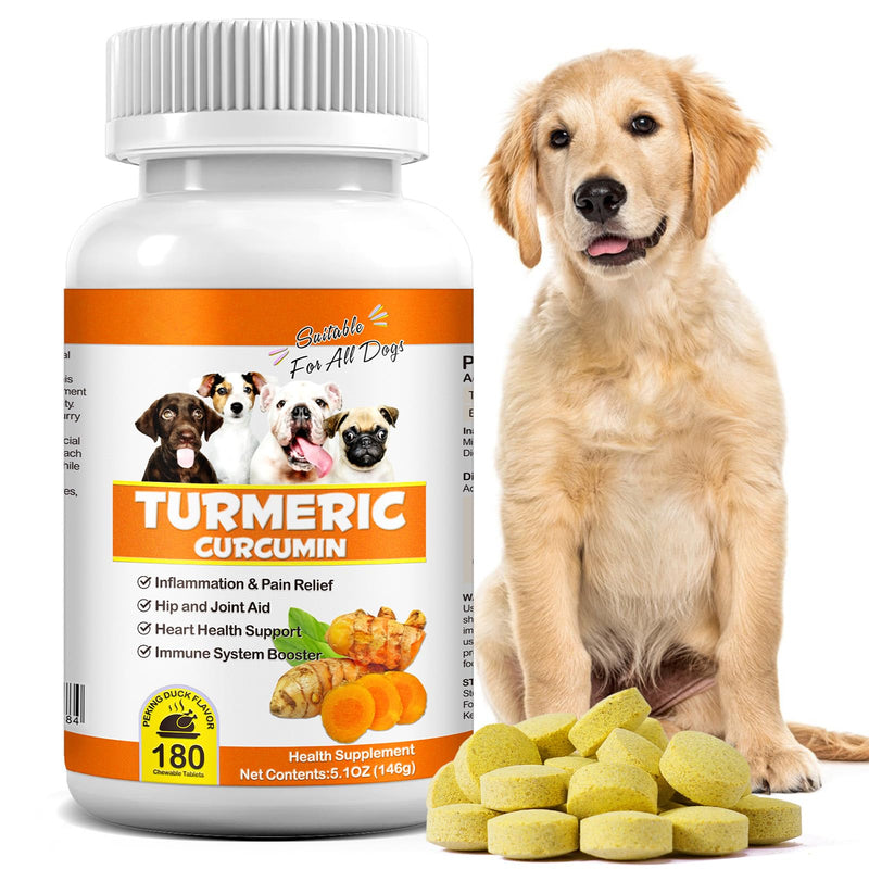 Turmeric for Dogs, 180 Count Turmeric Curcumin Tablets for Hip & Joint Mobility Supports Canine Digestive Heart & Liver Health, Antioxidant, Eliminates Joint Pain Inflammation-Duck Flavor