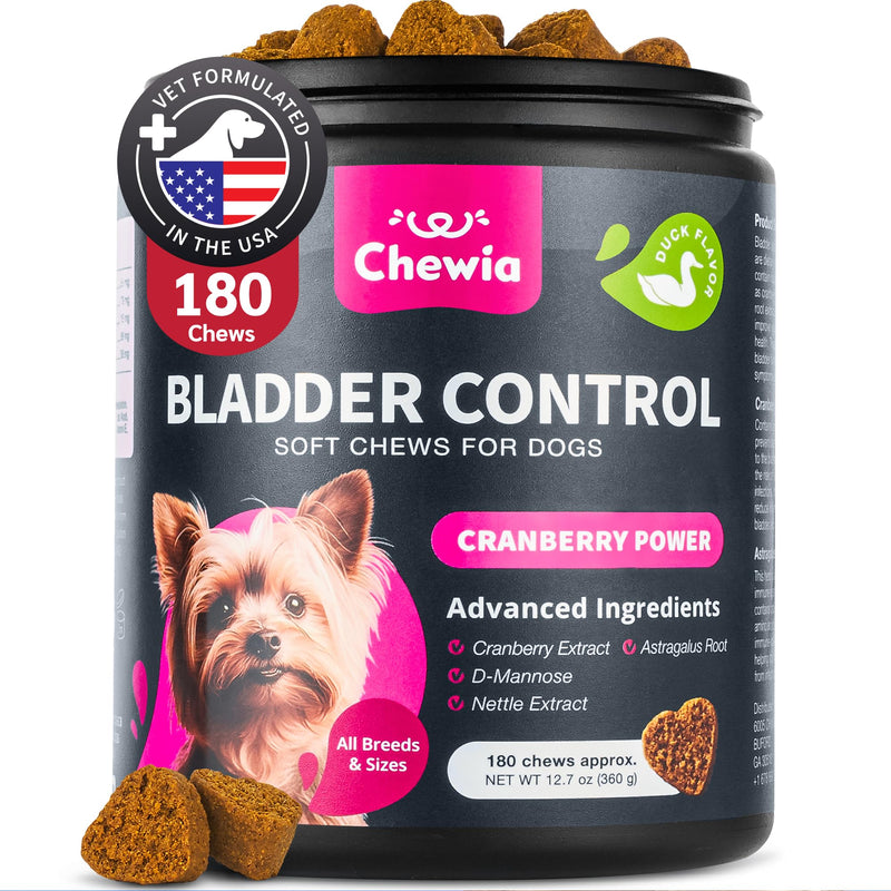 Dog UTI Treatment - Dog Cranberry Supplement for Bladder & Kidney Health, Urinary Tract, Incontinence Support - Cranberry Supplement for Dog Incontinence - Bladder Control Cranberry Chews Duck 180 count - PawsPlanet Australia