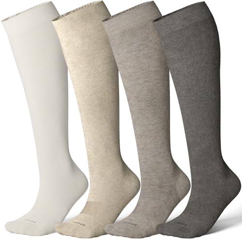 LEVSOX Viscose Made from Bamboo Compression Socks for Pregnant Women 20-30 mmHg Knee High Cute Mens Supports Socks for Travel Medium 4 Pair-mix6
