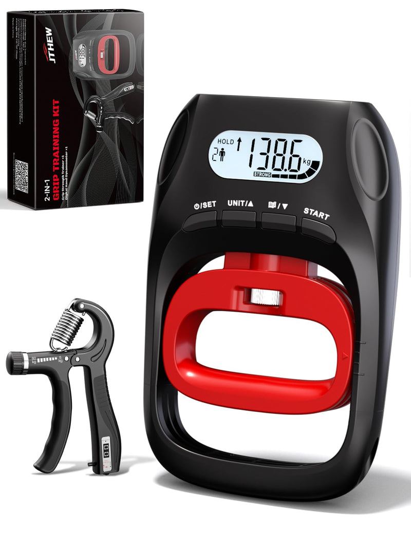 Grip Strength Tester Trainer - Electronic Hand Dynamometer of 400lbs/180kg & Grip strengthener with Adjustable Resistance for Sports Black