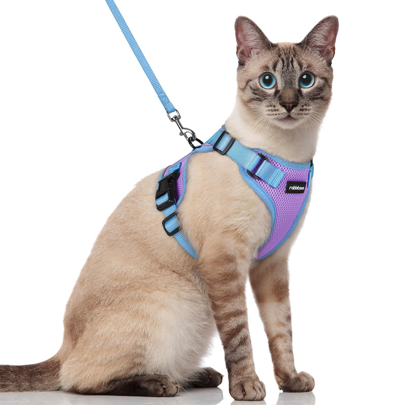 rabbitgoo Cat Harness and Leash Set, Escape Proof Soft Adjustable Vest Harnesses for Outdoor Walking, Easy Control Breathable Kitten Jacket with Reflective Strips, Purple & Blue, S Small - BeesActive Australia