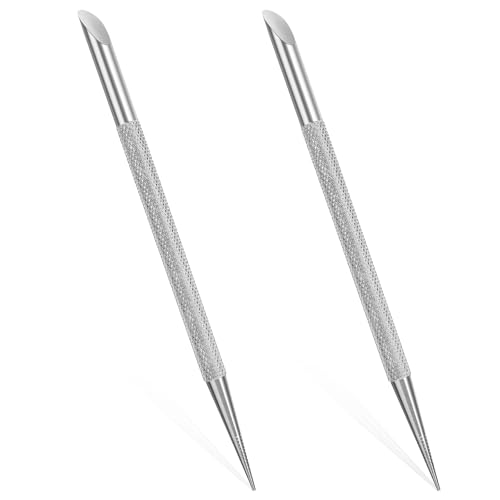 2Pcs Nail Cleaning Cuticle Stick Stainless Steel Cuticle Pusher Remover Dead Skin Polish Peeler Cutter Professional Pedicure Nail Art Care Portable Nail Cleaner for Fingernails Toenails Manicure Silver