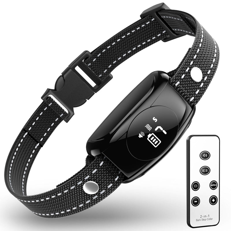 No Shock Dog Bark Collar, Dog Training Collar with Remote, Bark Collar with 7 Adjustable Sensitivity Beep Vibration, IPX7 Waterproof Bark Collar for Large Dog, Medium & Small Dog Indoor & Outdoor Use Black - BeesActive Australia